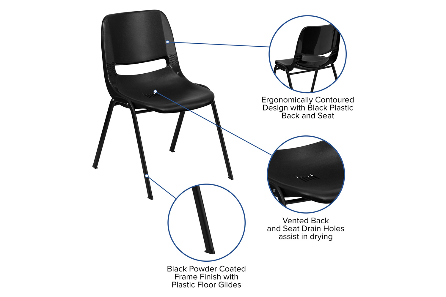BLNK HERCULES Series Ergonomic Shell Stack Chair - Black, 17,75"H Seat