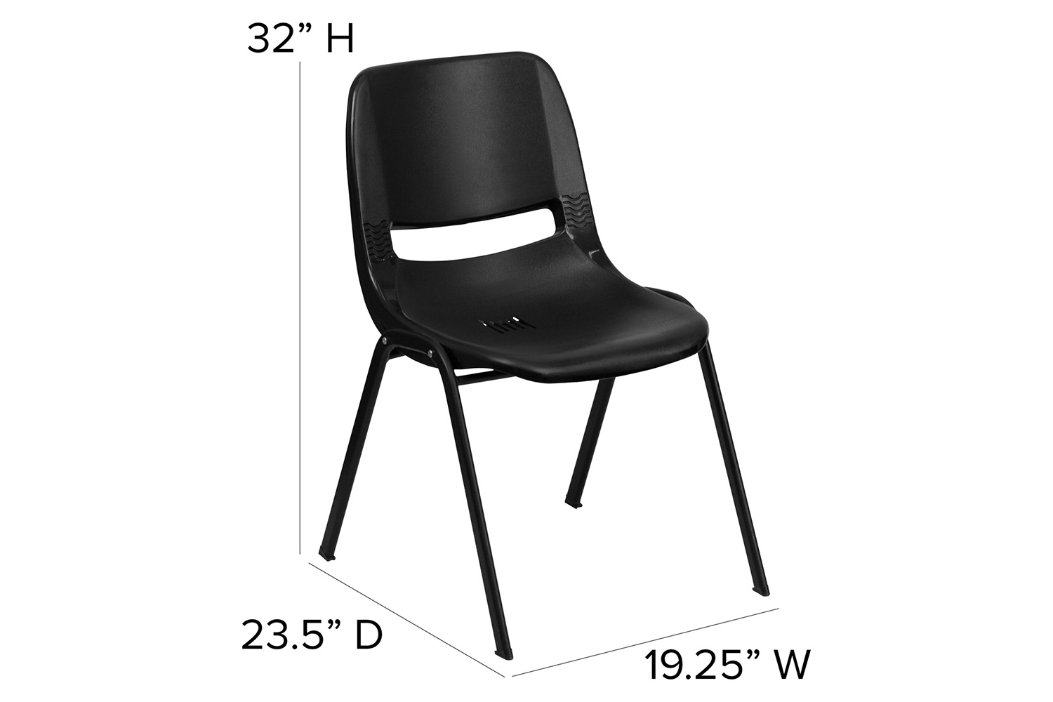 BLNK HERCULES Series Ergonomic Shell Stack Chair - Black, 17,75"H Seat