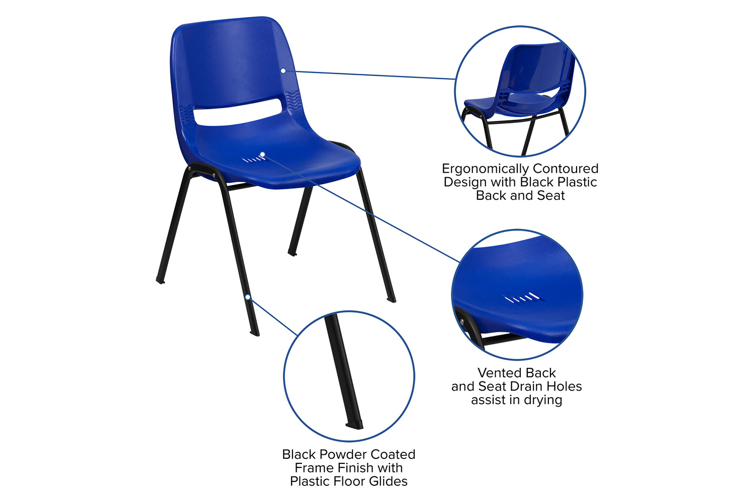 BLNK HERCULES Series Ergonomic Shell Stack Chair - Blue/Black, 17,75"H Seat