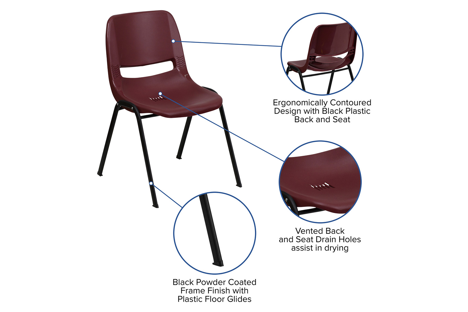 BLNK HERCULES Series Ergonomic Shell Stack Chair - Burgundy/Black, 17,75"H Seat