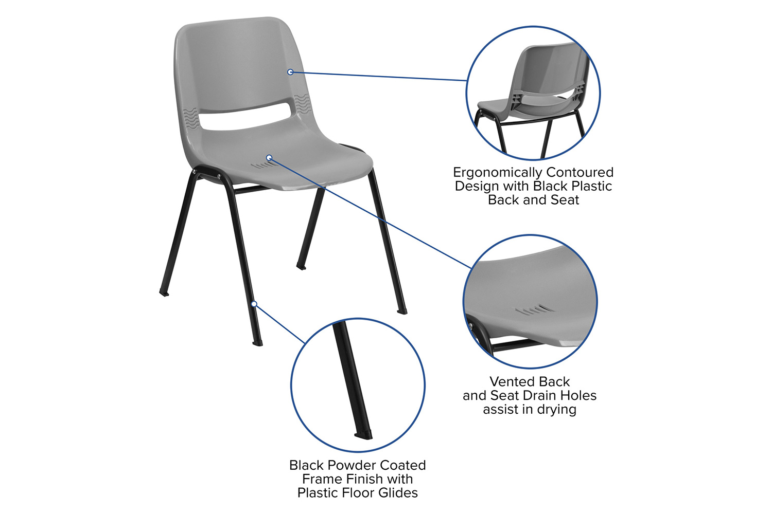 BLNK HERCULES Series Ergonomic Shell Stack Chair - Gray/Black, 17,75"H Seat