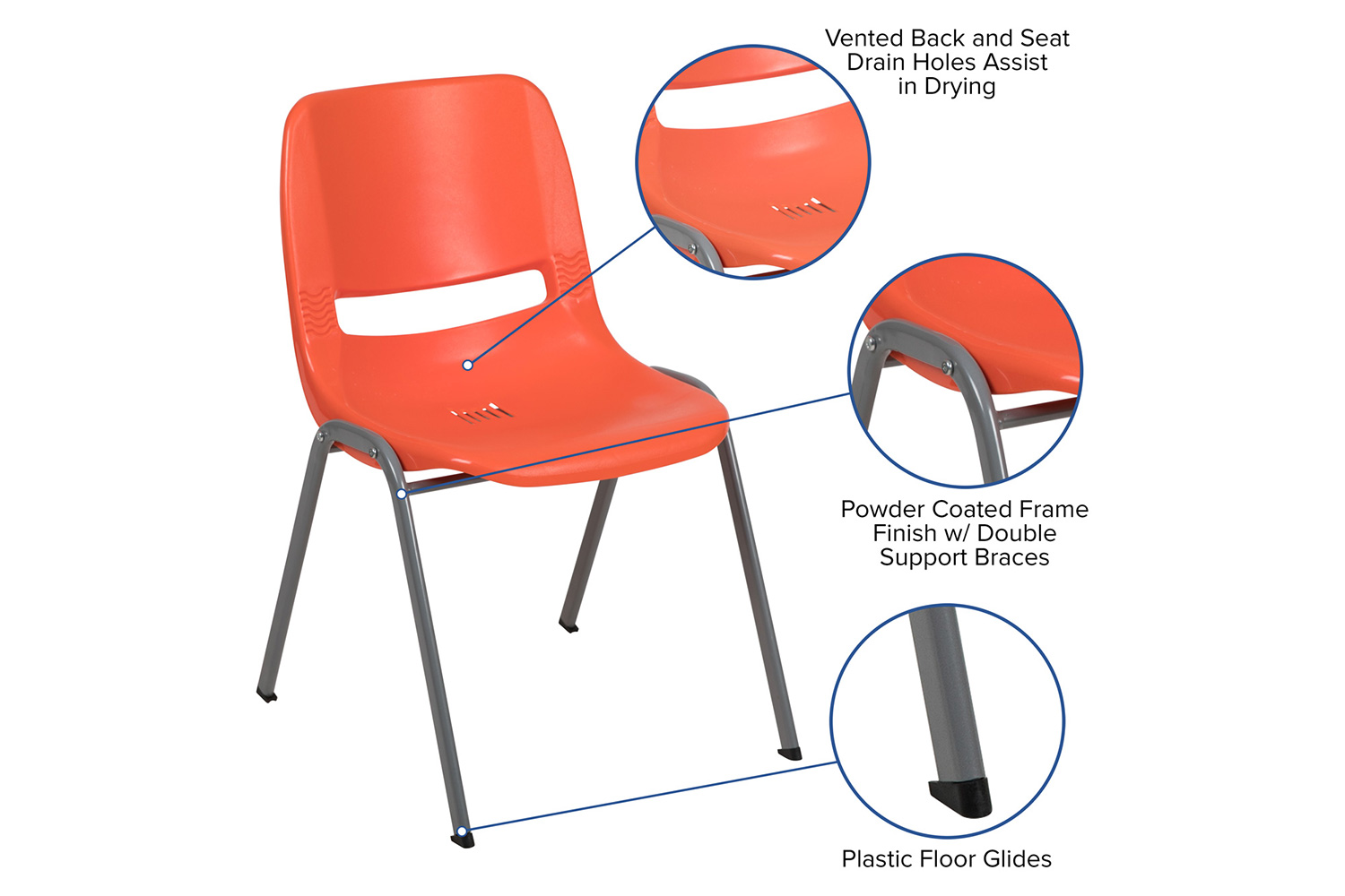 BLNK HERCULES Series Ergonomic Shell Stack Chair with Gray Frame - Orange
