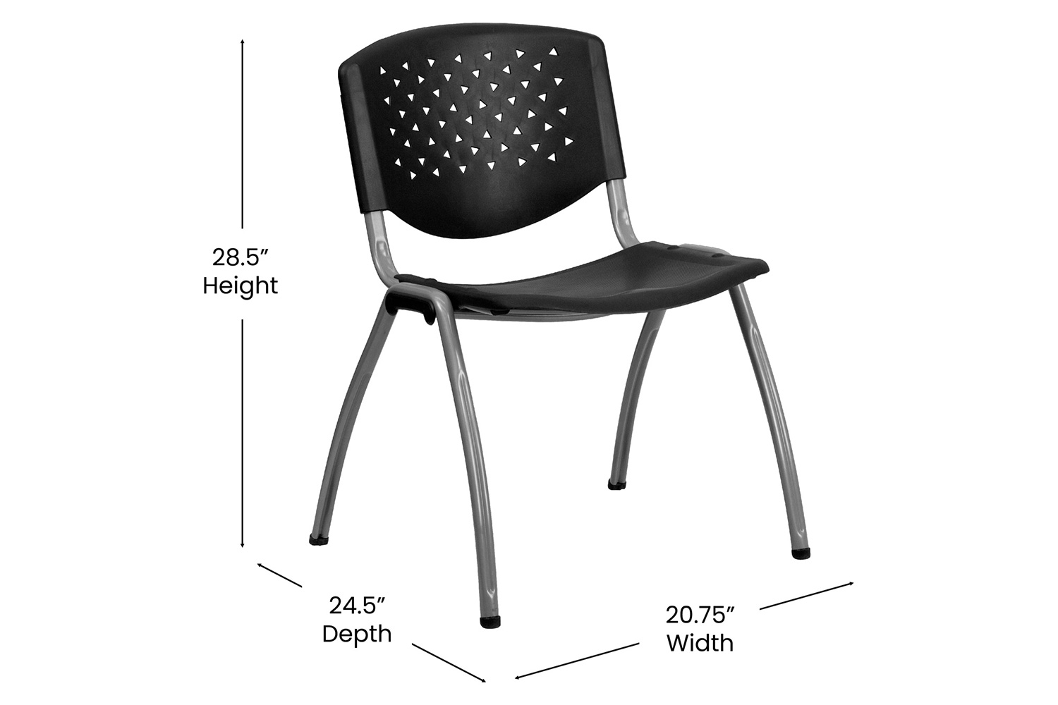 BLNK HERCULES Series Plastic Stack Chair with Titanium Gray Powder Coated Frame - Black