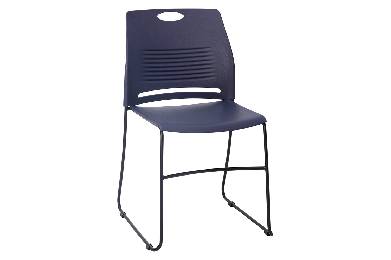 BLNK HERCULES Series Commercial Plastic Stack Chair with Black Powder Coated Sled Base Frame and Integrated Carrying Handle - Navy