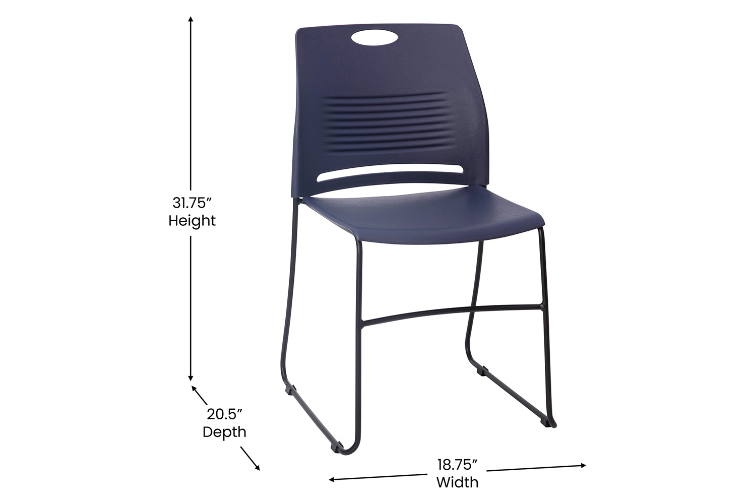 BLNK HERCULES Series Commercial Plastic Stack Chair with Black Powder Coated Sled Base Frame and Integrated Carrying Handle - Navy