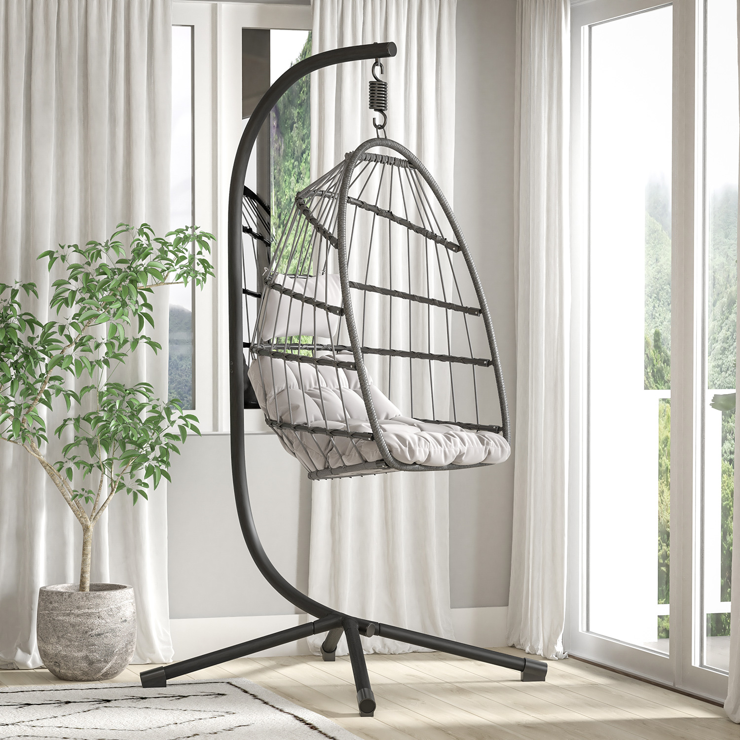 BLNK - Harvo Commercial All-Weather Heavy Duty Hanging Hammock Chair C-Stand with Steel Offset Base and Hardware and 360 Degree Rotation