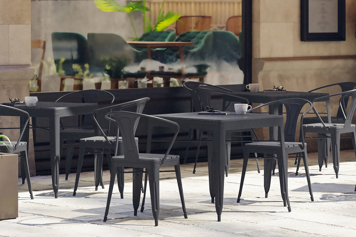 BLNK - Helvey Commercial Indoor-Outdoor Square Table with Poly Resin Top and 4 Metal Chairs with Poly Resin Seats 5 Piece