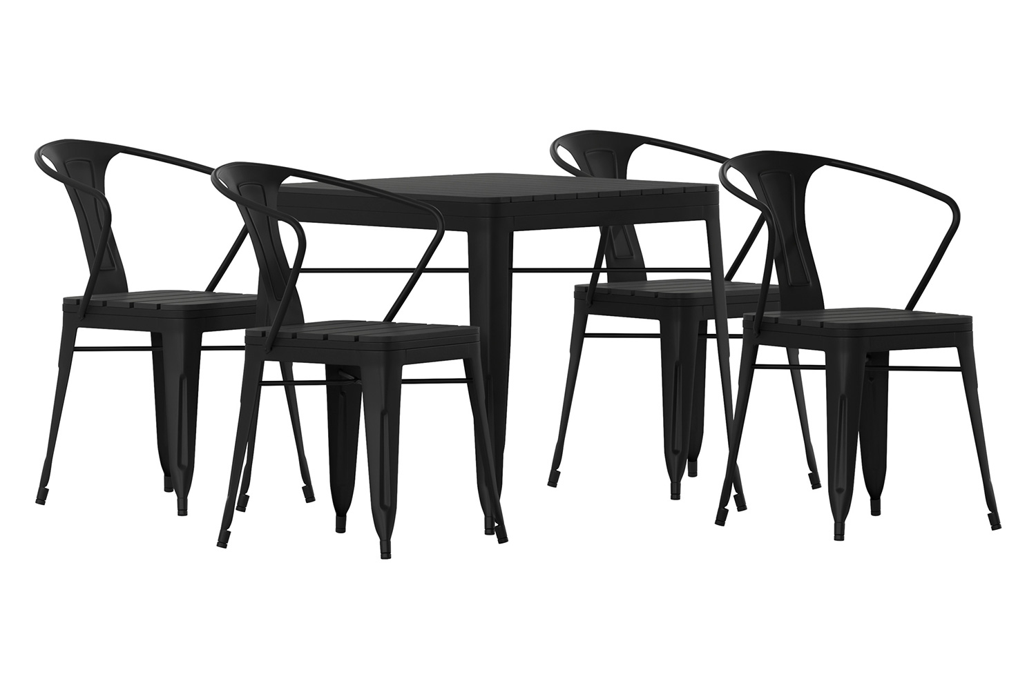 BLNK - Helvey Commercial Indoor-Outdoor Square Table with Poly Resin Top and 4 Metal Chairs with Poly Resin Seats 5 Piece