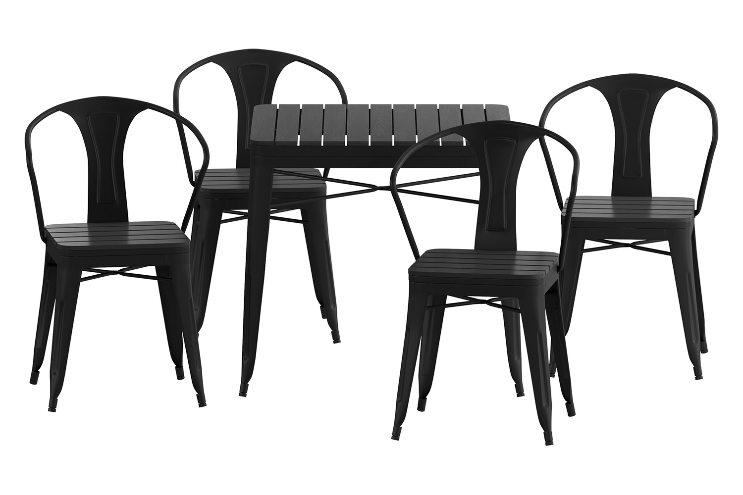 BLNK - Helvey Commercial Indoor-Outdoor Square Table with Poly Resin Top and 4 Metal Chairs with Poly Resin Seats 5 Piece