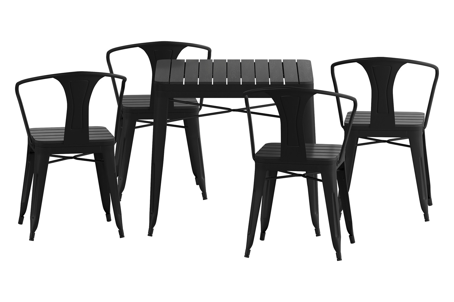 BLNK - Helvey Commercial Indoor-Outdoor Square Table with Poly Resin Top and 4 Metal Chairs with Poly Resin Seats 5 Piece