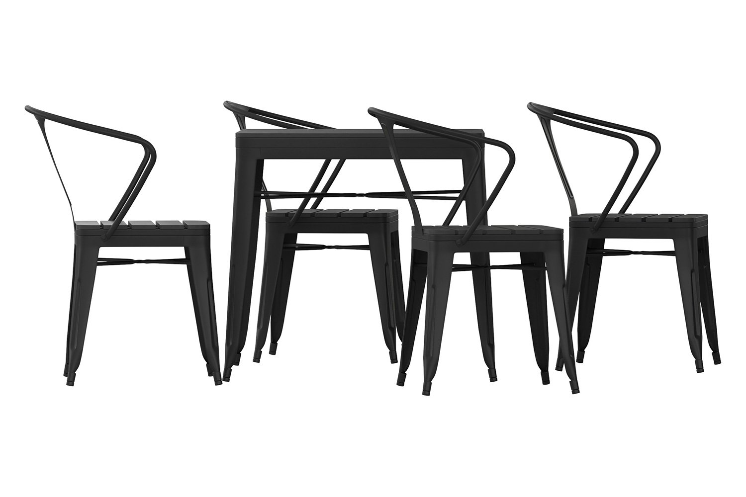 BLNK - Helvey Commercial Indoor-Outdoor Square Table with Poly Resin Top and 4 Metal Chairs with Poly Resin Seats 5 Piece