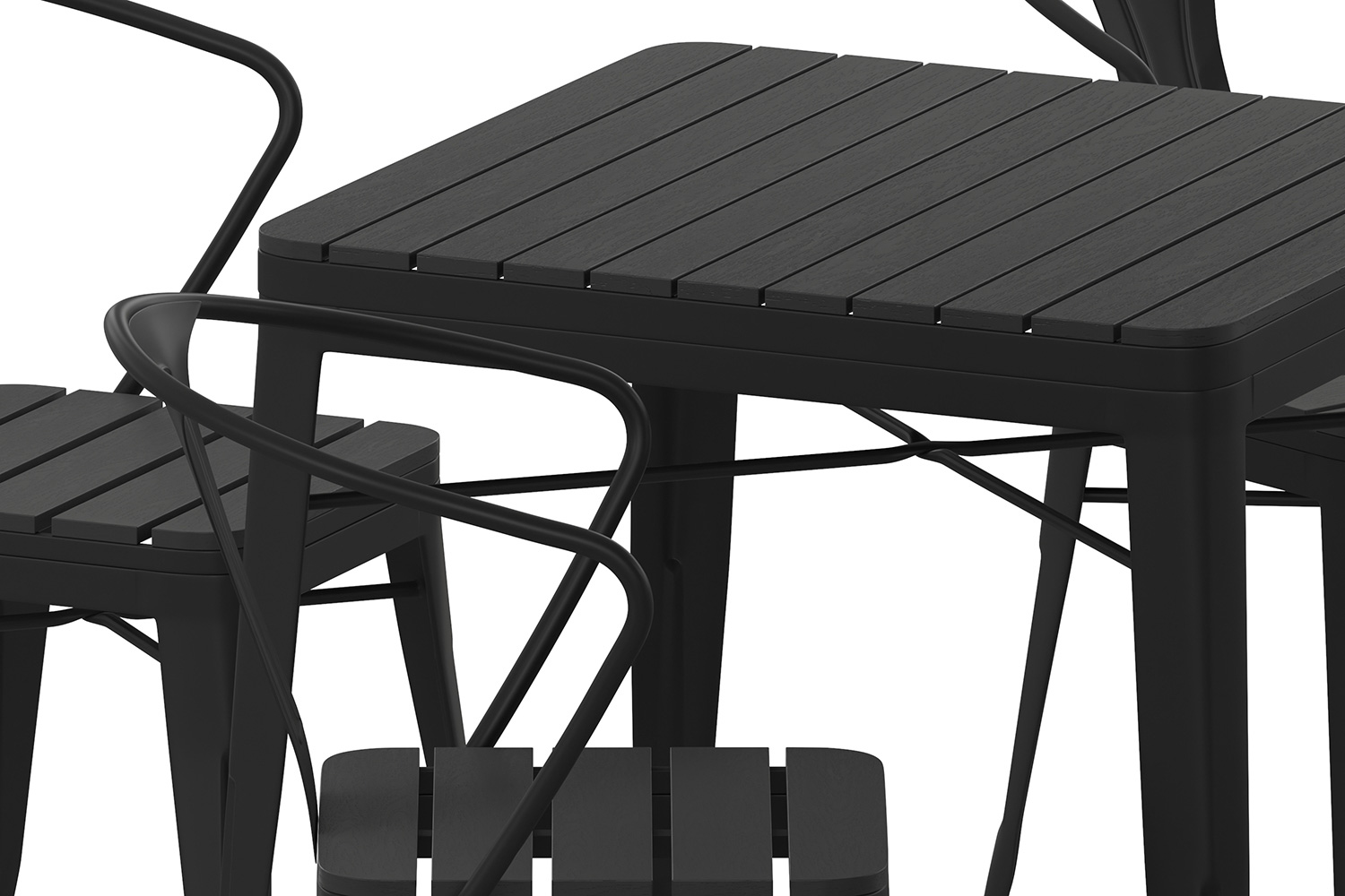BLNK - Helvey Commercial Indoor-Outdoor Square Table with Poly Resin Top and 4 Metal Chairs with Poly Resin Seats 5 Piece