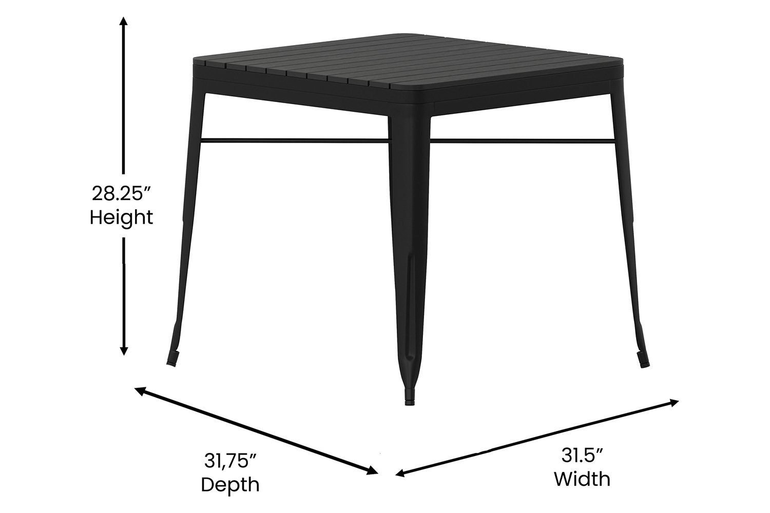 BLNK - Helvey Commercial Indoor-Outdoor Square Table with Poly Resin Top and 4 Metal Chairs with Poly Resin Seats 5 Piece