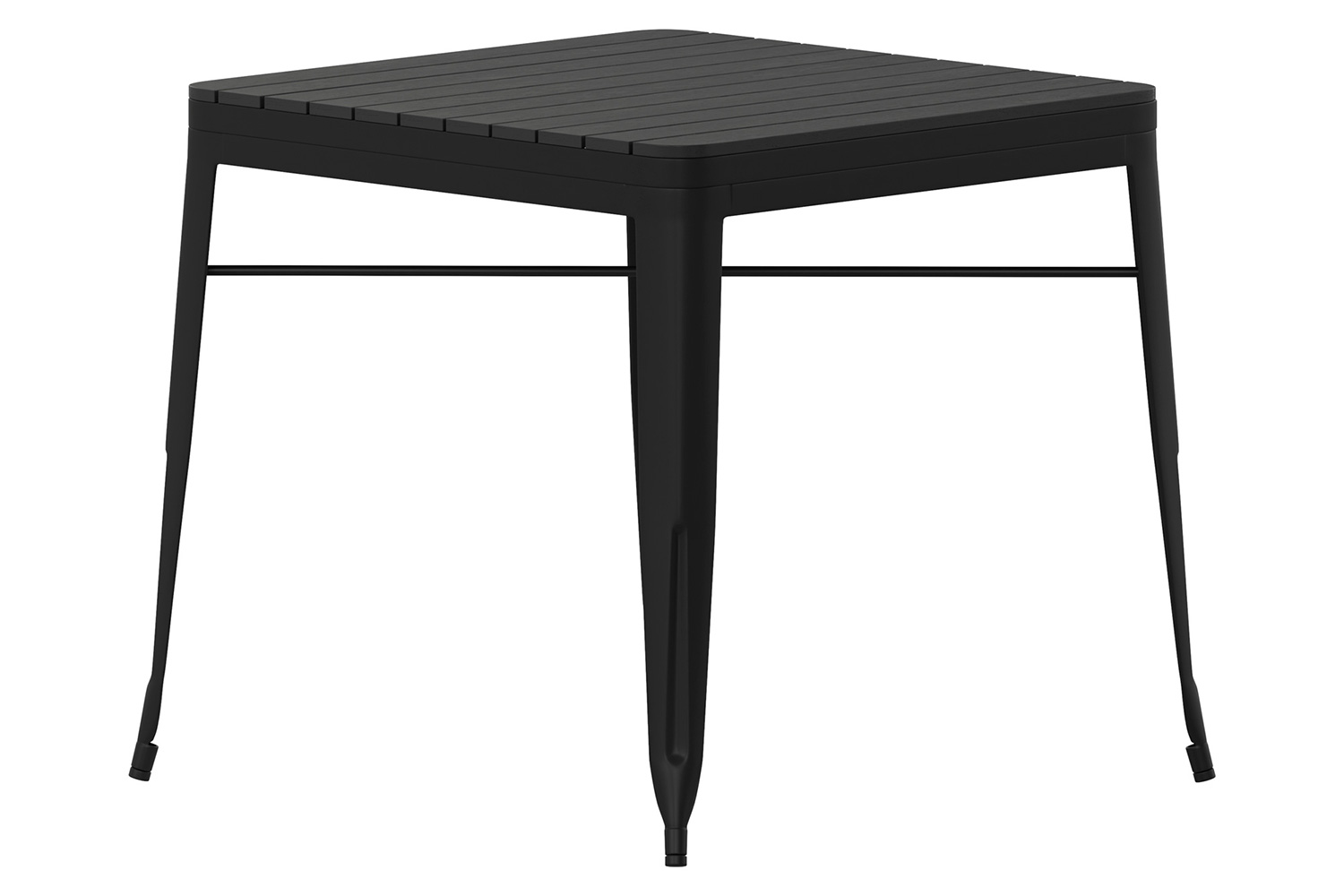 BLNK - Helvey Commercial Indoor-Outdoor Square Steel Patio Dining Table for 4 with Black Poly Resin Slatted Top