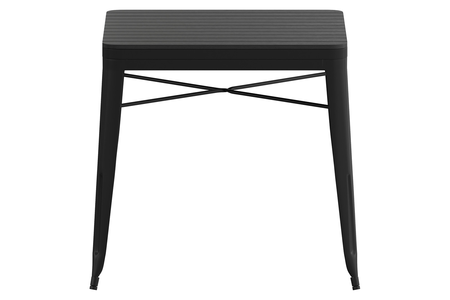 BLNK - Helvey Commercial Indoor-Outdoor Square Steel Patio Dining Table for 4 with Black Poly Resin Slatted Top