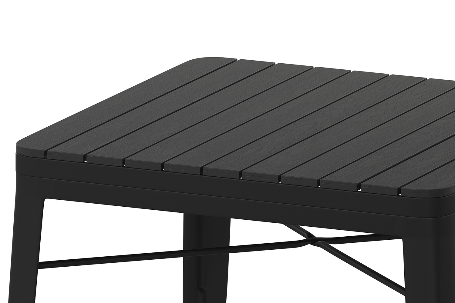 BLNK - Helvey Commercial Indoor-Outdoor Square Steel Patio Dining Table for 4 with Black Poly Resin Slatted Top