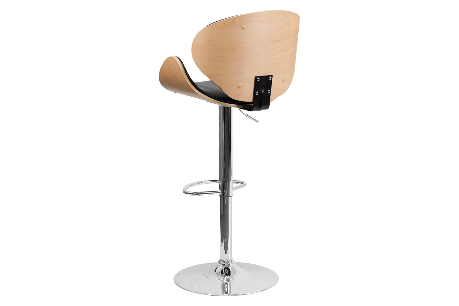 BLNK Farley Bentwood Adjustable Height Bar Stool with Curved Back and Black Vinyl Seat - Beech