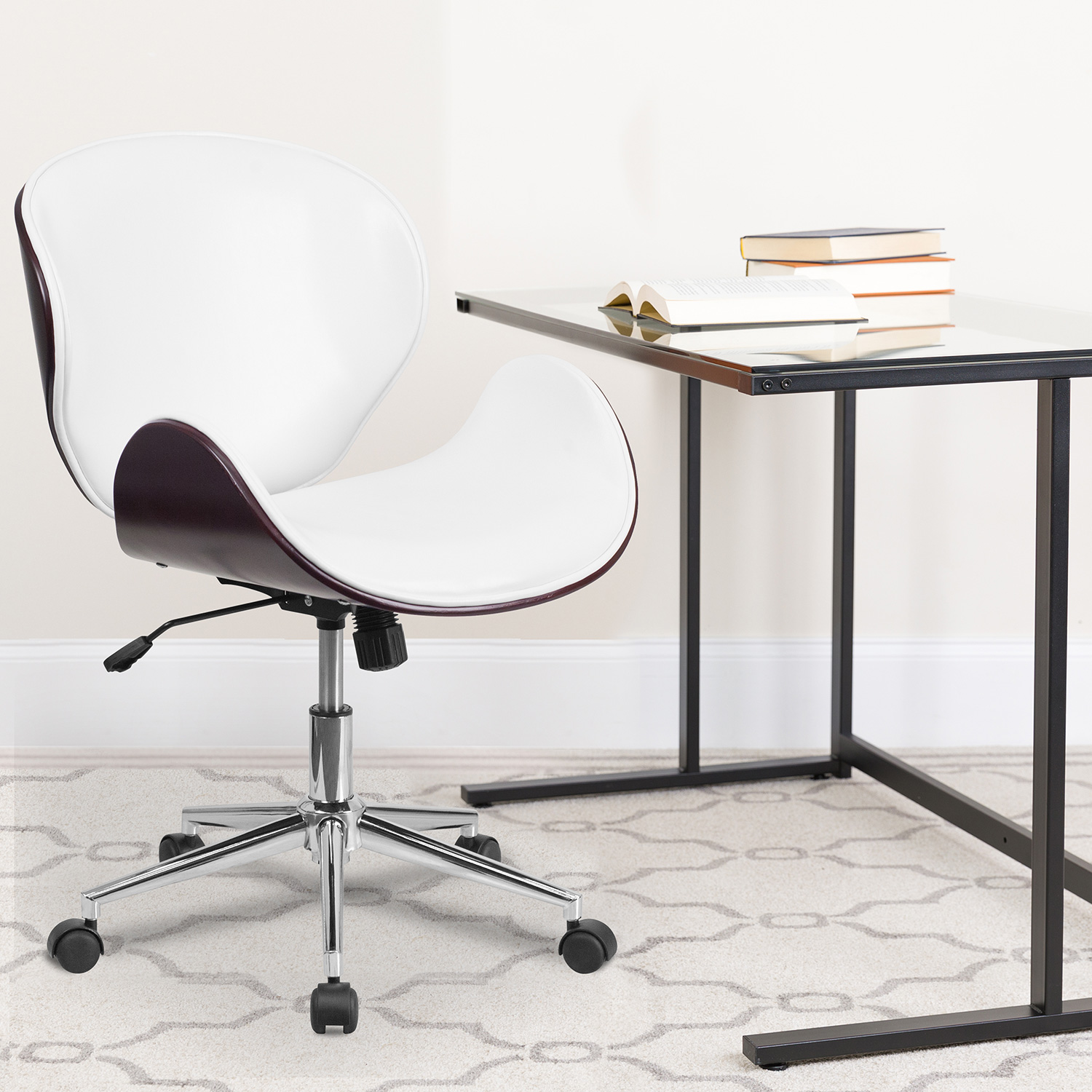 BLNK - Tana LeatherSoft Mid-Back Mahogany Wood Conference Office Chair