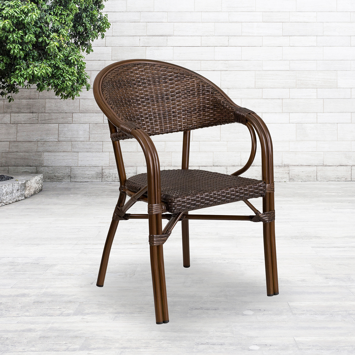 BLNK - Milano Series Rattan Restaurant Patio Chair with Bamboo-Aluminum Frame
