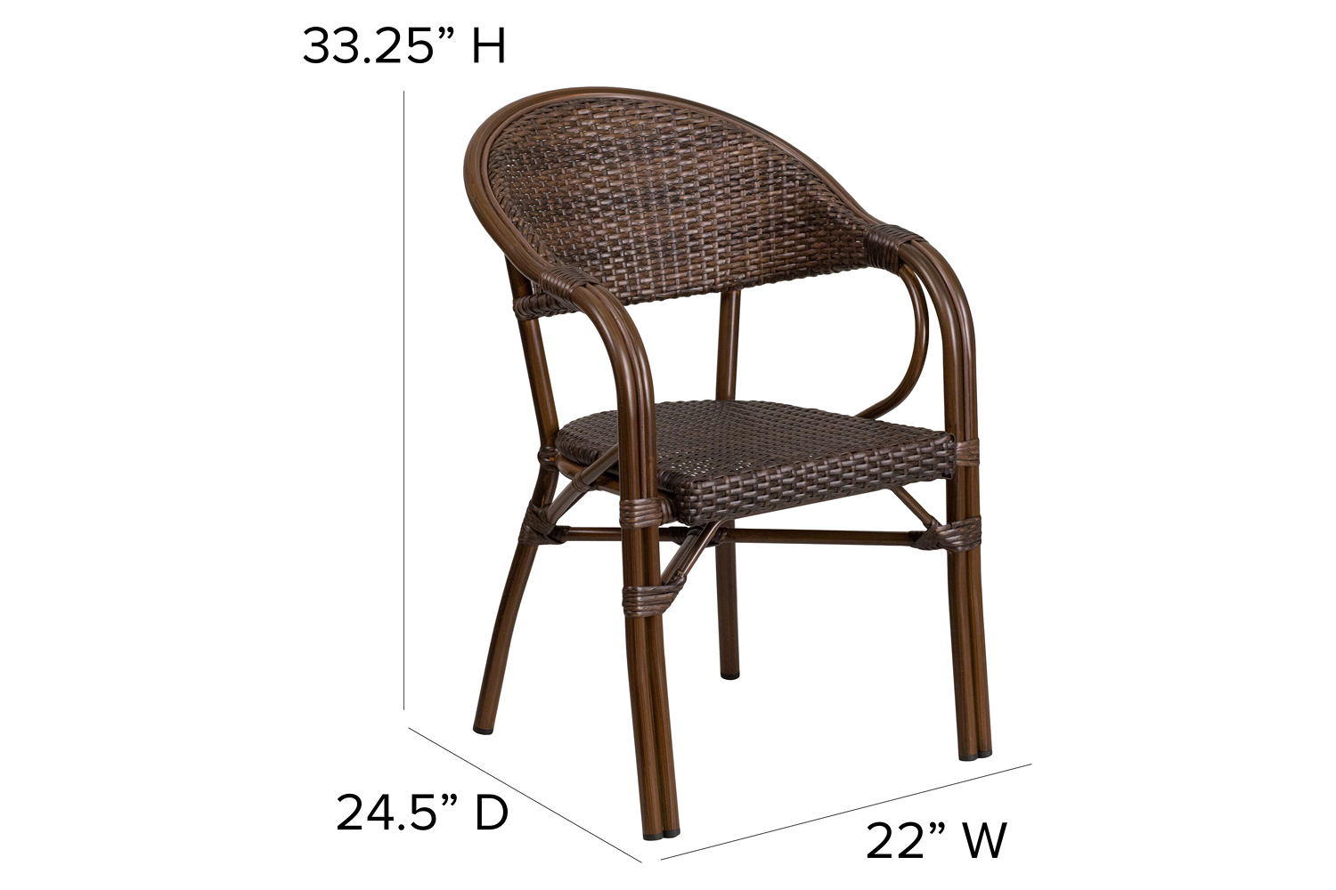 BLNK Milano Series Rattan Restaurant Patio Chair with Bamboo-Aluminum Frame - Cocoa