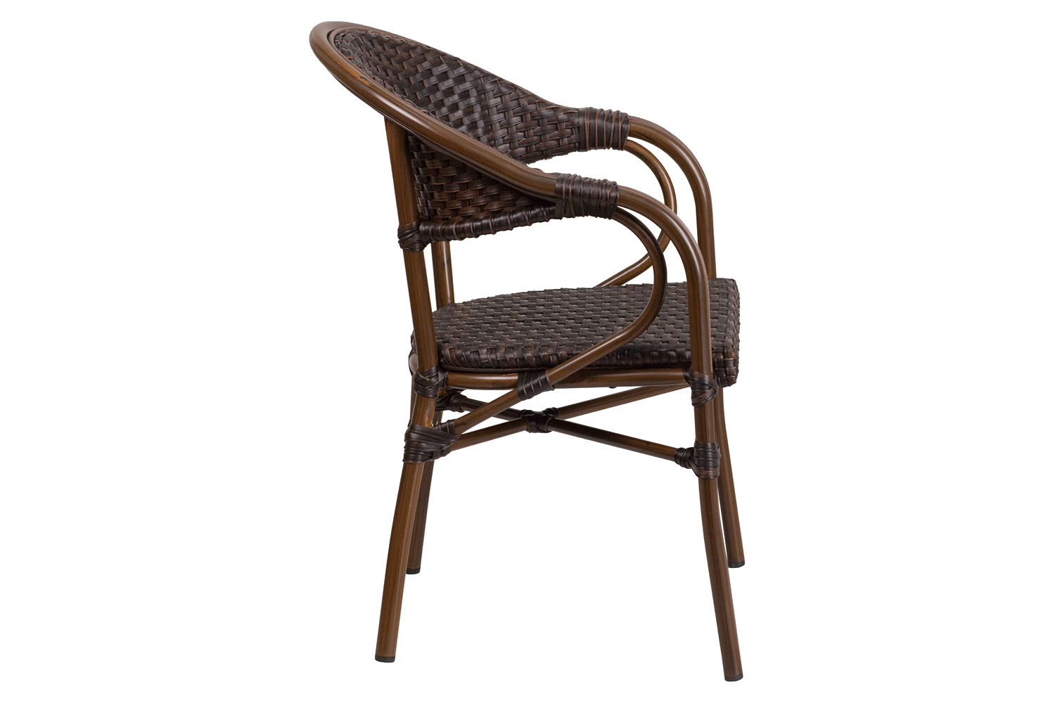 BLNK Milano Series Rattan Restaurant Patio Chair with Bamboo-Aluminum Frame - Dark Brown/Red