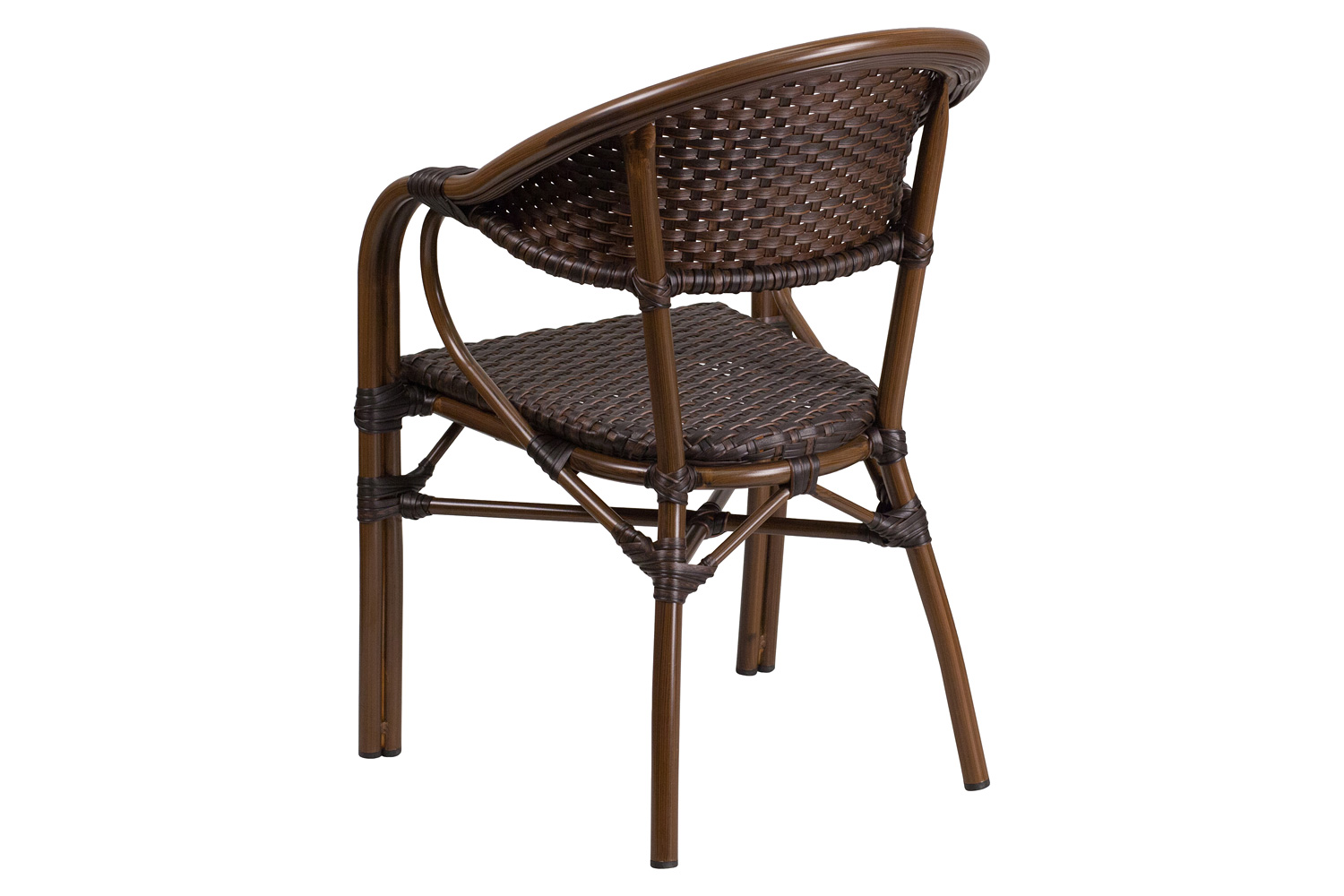 BLNK Milano Series Rattan Restaurant Patio Chair with Bamboo-Aluminum Frame - Dark Brown/Red