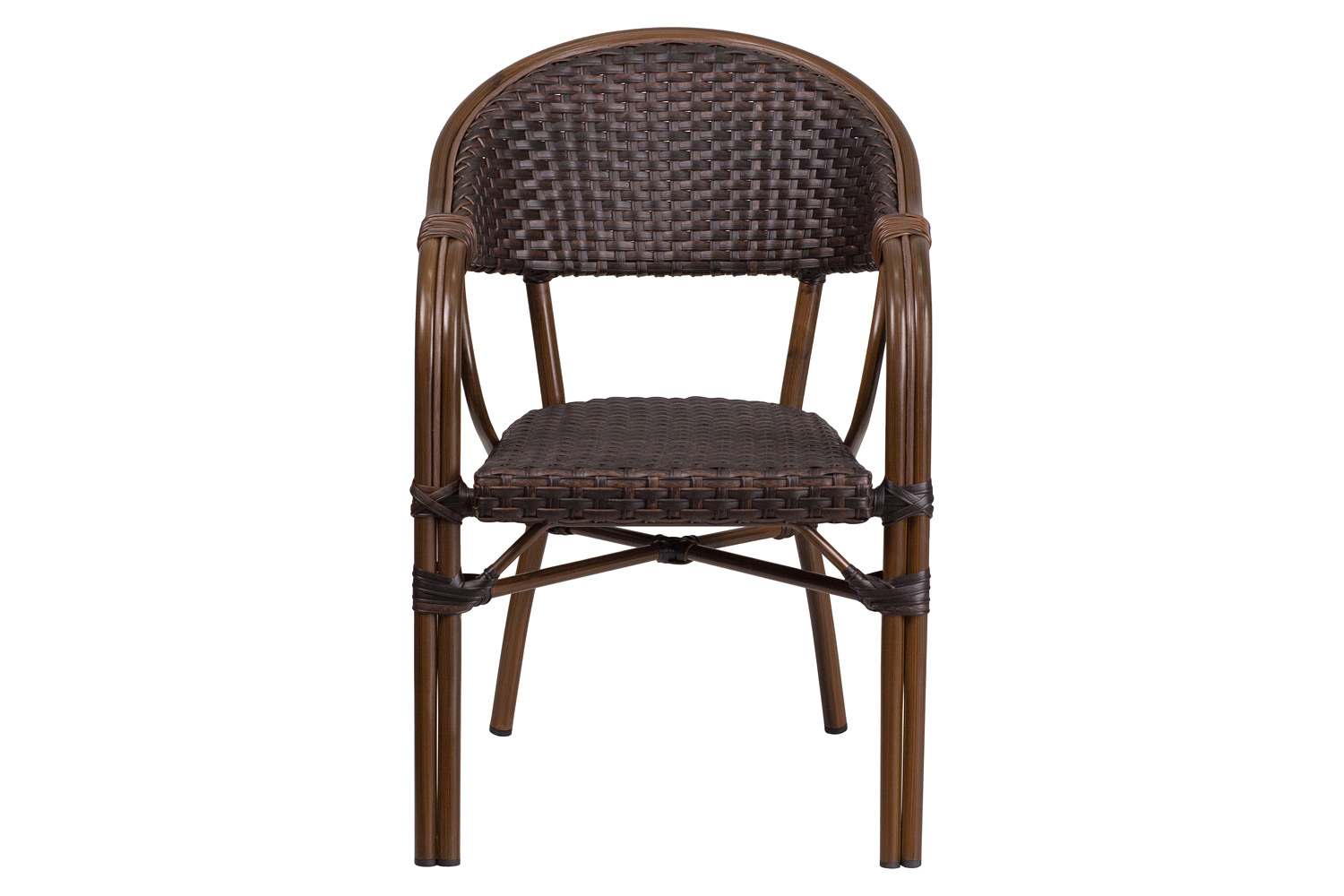 BLNK Milano Series Rattan Restaurant Patio Chair with Bamboo-Aluminum Frame - Dark Brown/Red