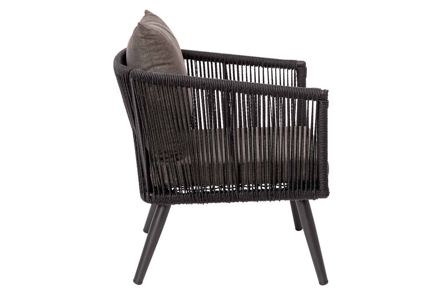 BLNK - Kierra Black All-Weather Woven Conversation Set with Gray Zippered Removable Cushions and Metal Coffee Table 4-Piece