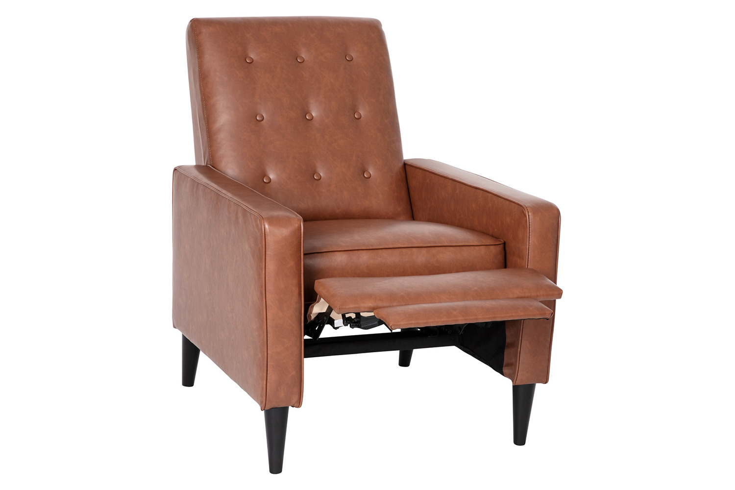 BLNK Ezra LeatherSoft Mid-Century Modern Upholstered Button Tufted Pushback Recliner - Brown