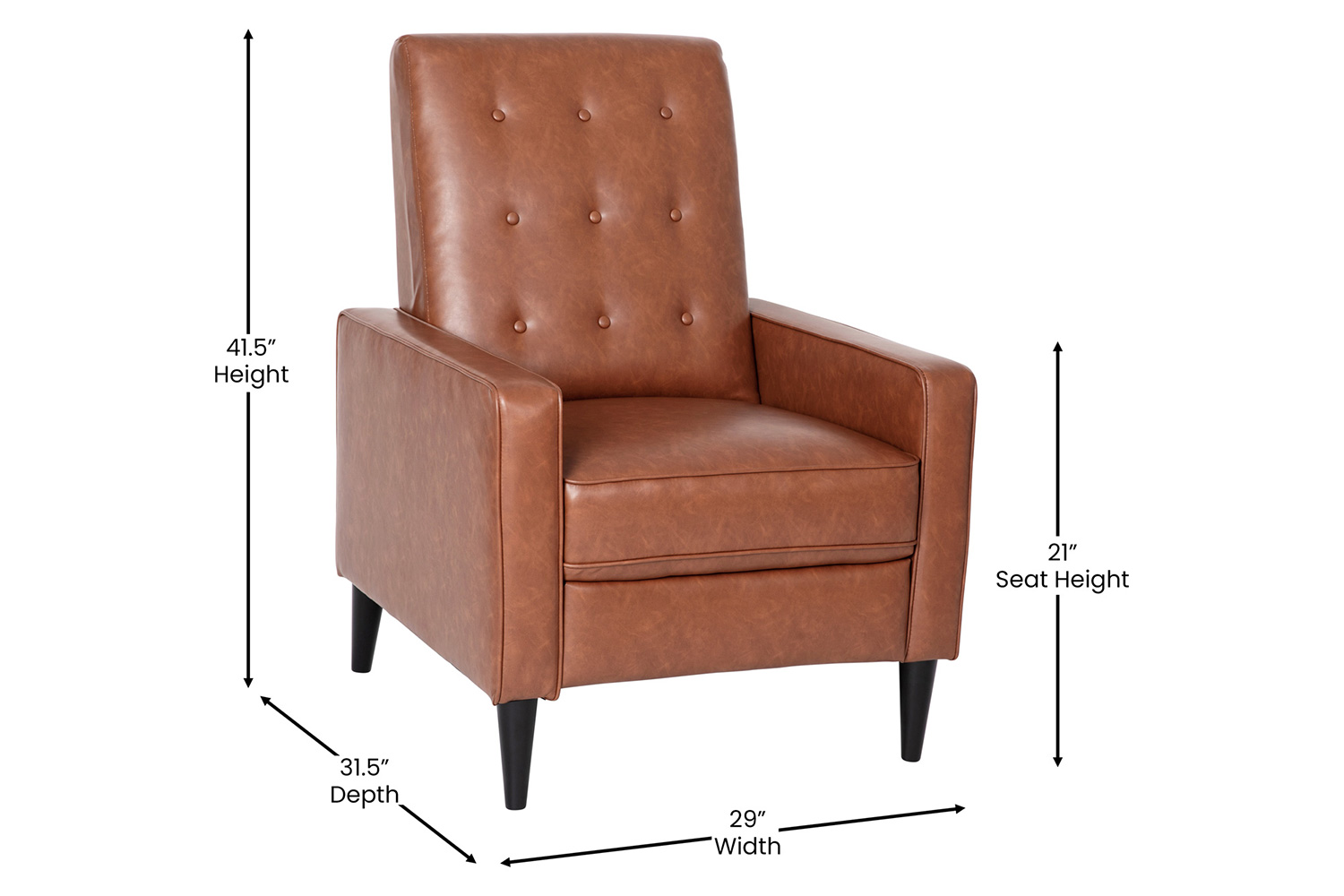 BLNK Ezra LeatherSoft Mid-Century Modern Upholstered Button Tufted Pushback Recliner - Brown