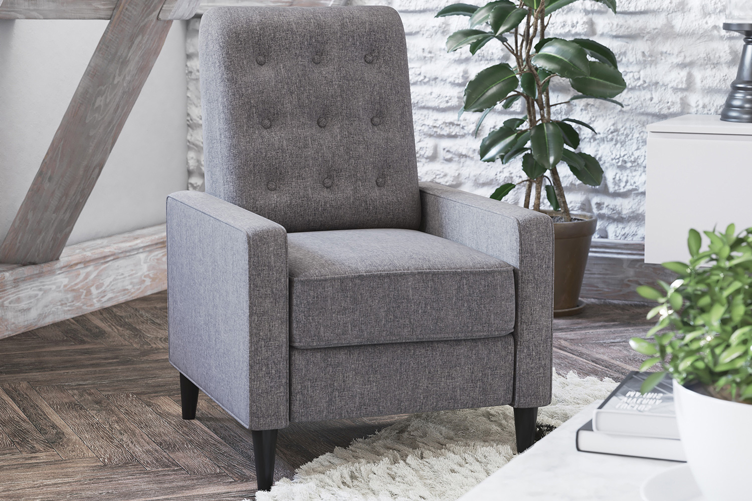 BLNK - Ezra LeatherSoft Mid-Century Modern Upholstered Button Tufted Pushback Recliner