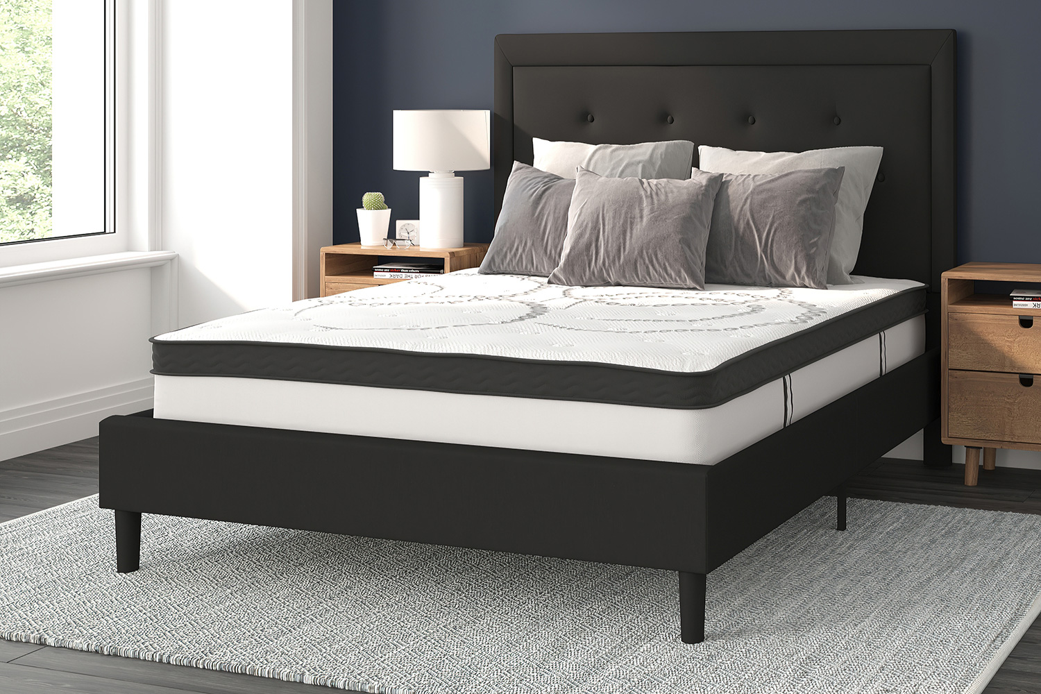 BLNK - Roxbury Tufted Upholstered Platform Bed with 10" CertiPUR-US Certified Pocket Spring Mattress