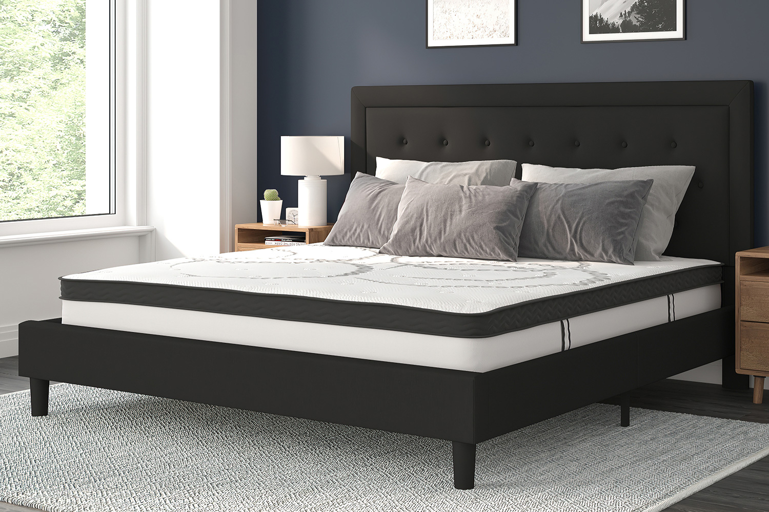 BLNK - Roxbury Tufted Upholstered Platform Bed with 10" CertiPUR-US Certified Pocket Spring Mattress