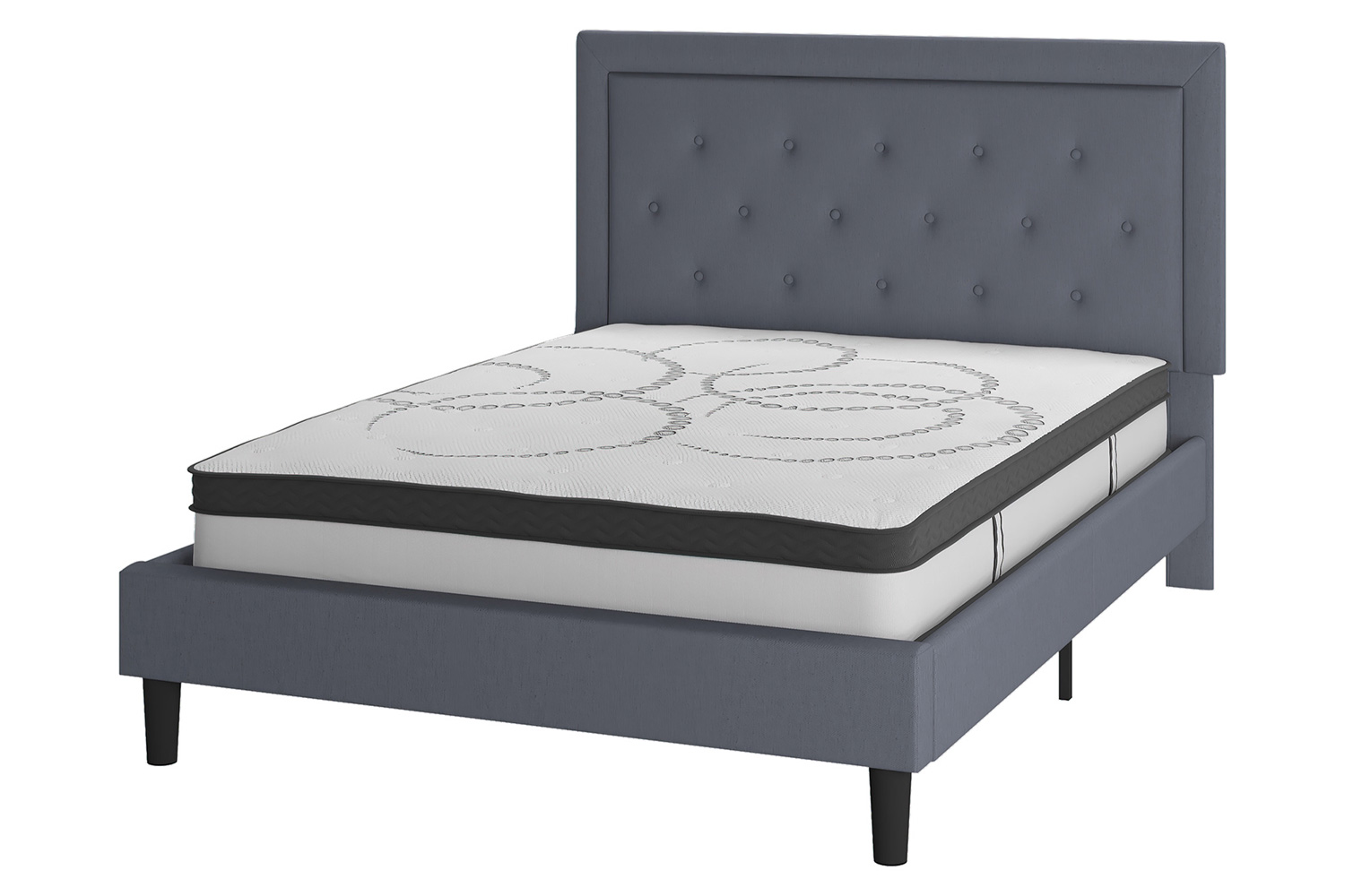 BLNK Roxbury Tufted Upholstered Platform Bed with 10" CertiPUR-US Certified Pocket Spring Mattress - Light Gray, Queen Size