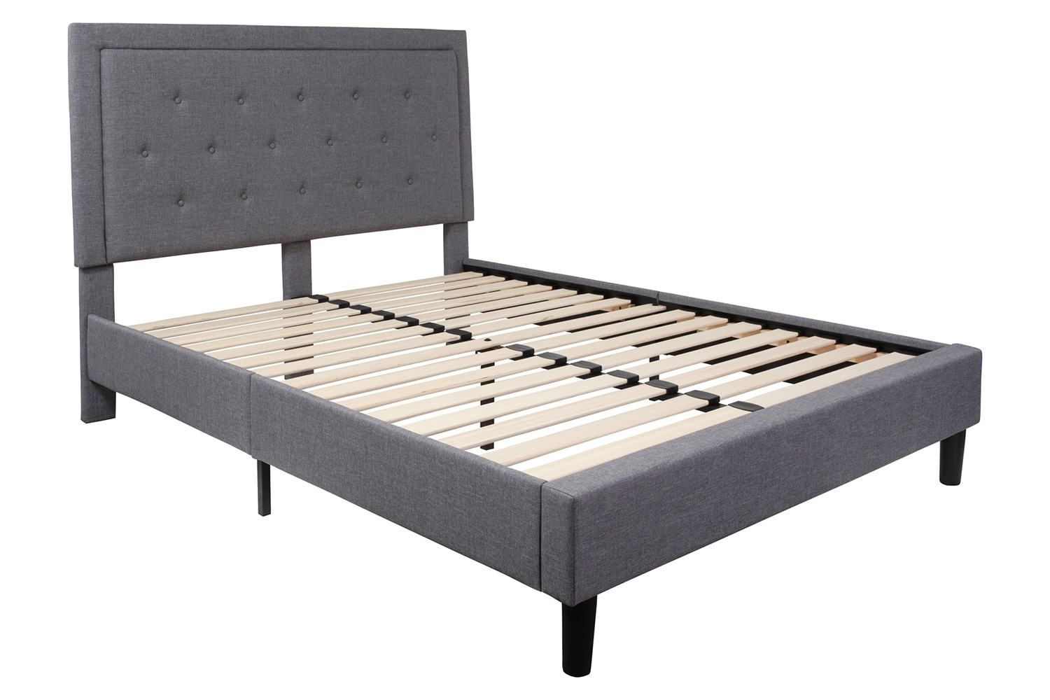 BLNK Roxbury Tufted Upholstered Platform Bed with 10" CertiPUR-US Certified Pocket Spring Mattress - Light Gray, Queen Size