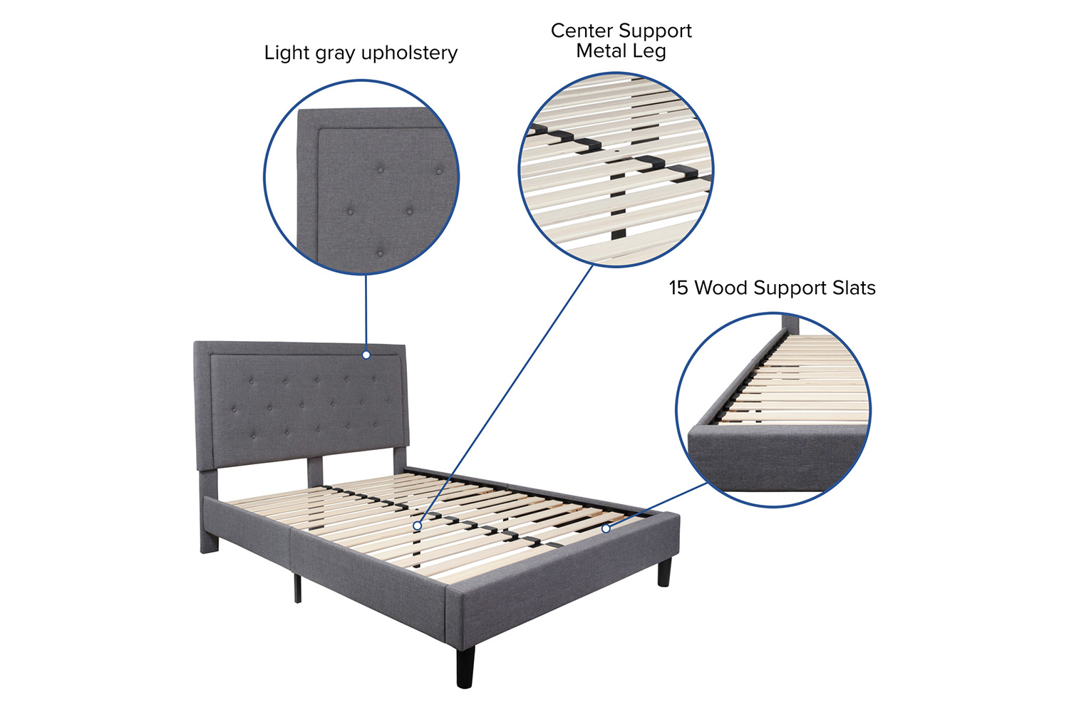 BLNK Roxbury Tufted Upholstered Platform Bed with 10" CertiPUR-US Certified Pocket Spring Mattress - Light Gray, Queen Size
