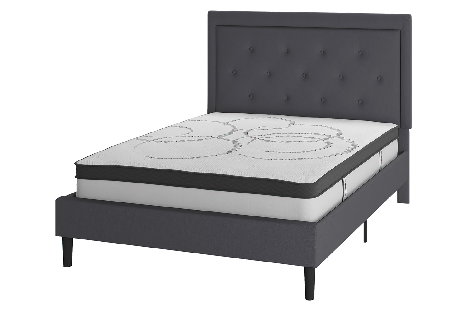 BLNK Roxbury Tufted Upholstered Platform Bed with 10" CertiPUR-US Certified Pocket Spring Mattress - Dark Gray, Full Size