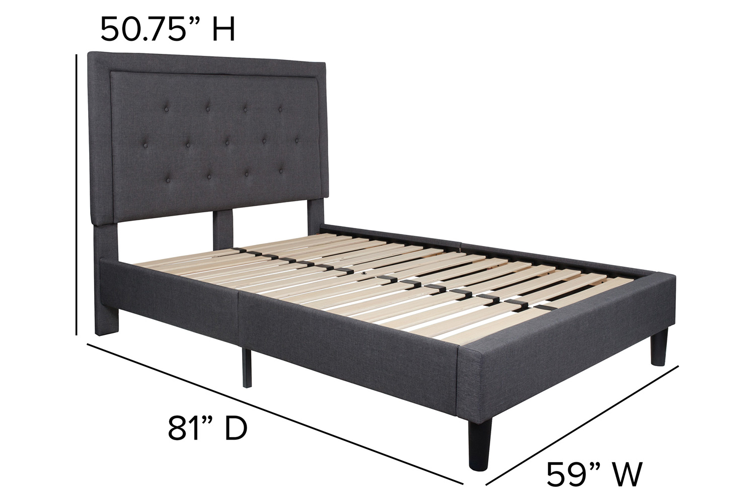 BLNK Roxbury Tufted Upholstered Platform Bed with 10" CertiPUR-US Certified Pocket Spring Mattress - Dark Gray, Full Size