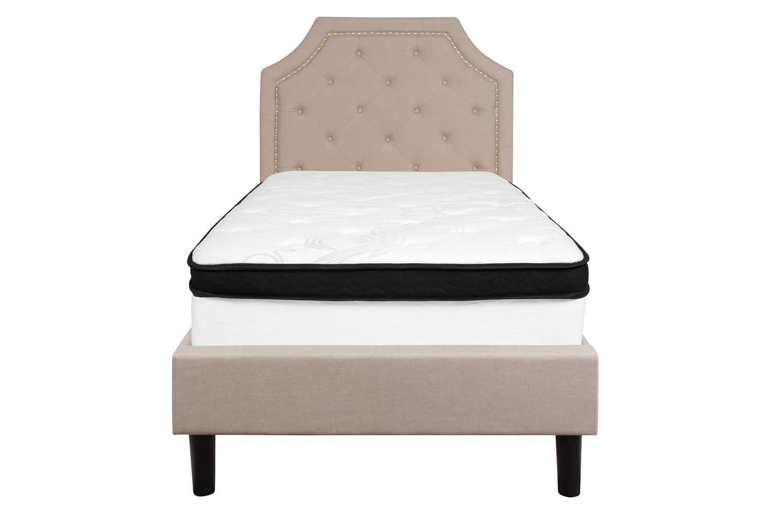 BLNK Brighton Tufted Upholstered Platform Bed with Memory Foam Mattress - Beige, Twin Size