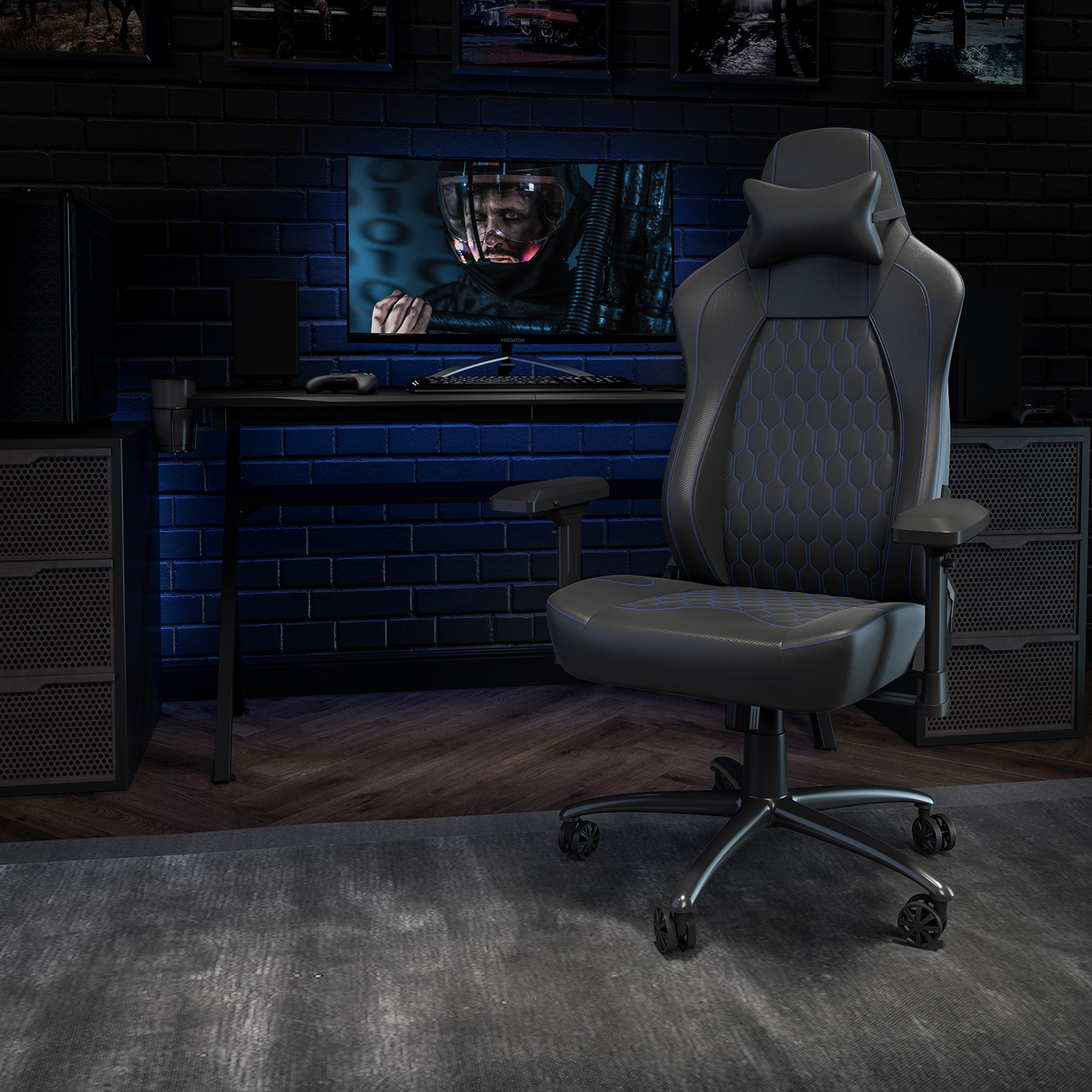 BLNK - Falco Ergonomic Black High-Back Adjustable Gaming Chair with 4D Armrests, Headrest Pillow, and Adjustable Lumbar Support
