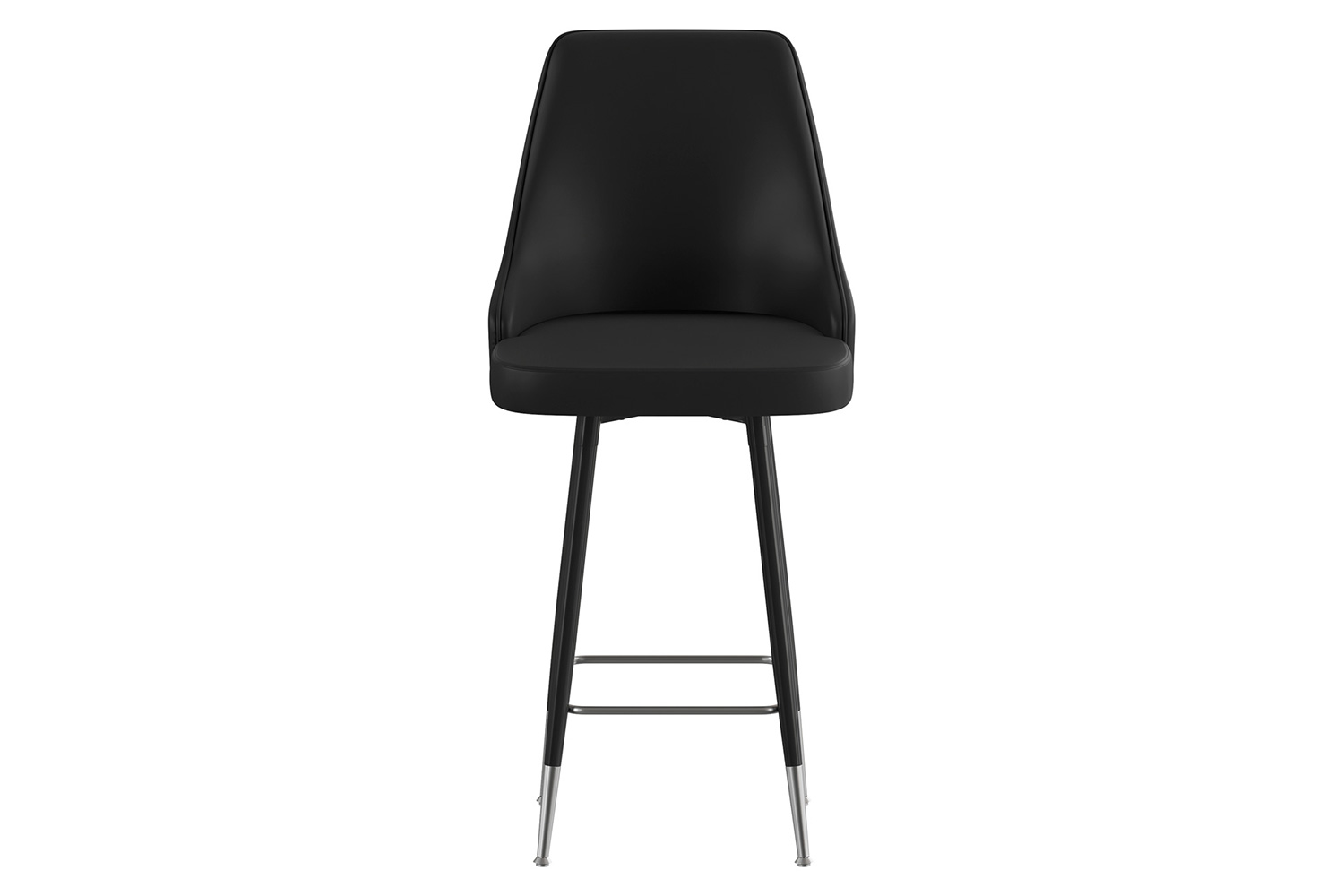 BLNK Shelly Commercial LeatherSoft Counter Height Bar Stools with Solid Black Frames and Chrome Accented Feet and Footrests Set of 2 - Black