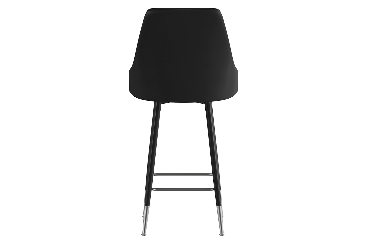 BLNK Shelly Commercial LeatherSoft Counter Height Bar Stools with Solid Black Frames and Chrome Accented Feet and Footrests Set of 2 - Black