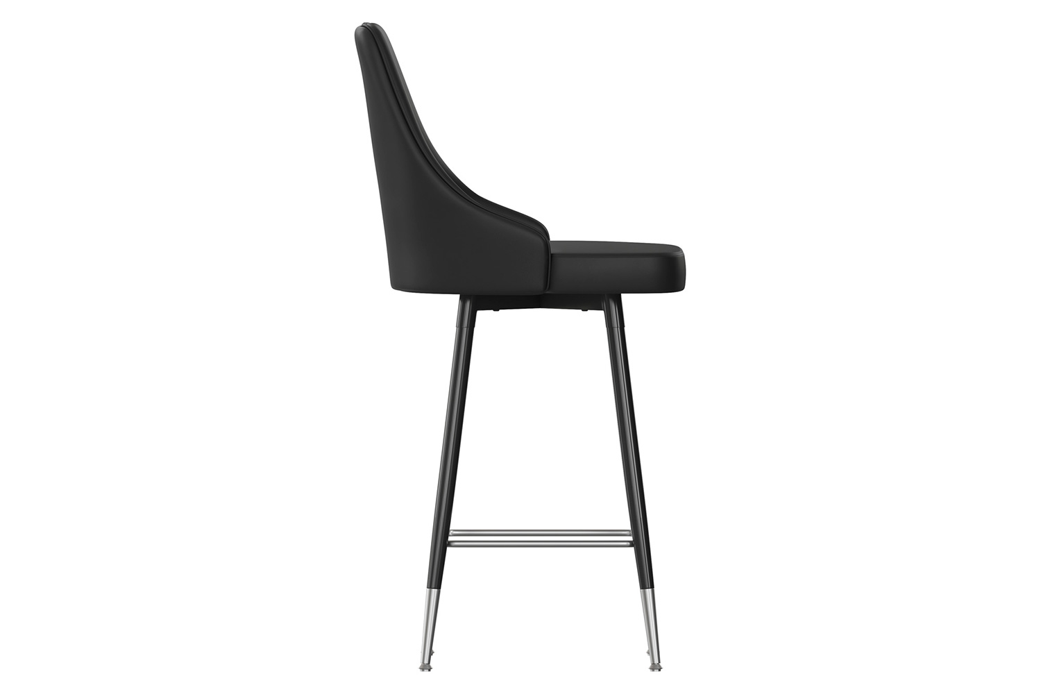 BLNK Shelly Commercial LeatherSoft Counter Height Bar Stools with Solid Black Frames and Chrome Accented Feet and Footrests Set of 2 - Black