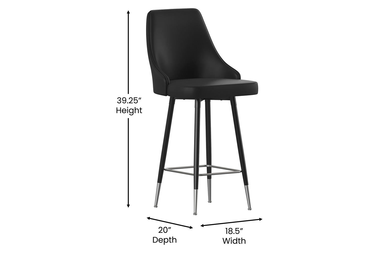 BLNK Shelly Commercial LeatherSoft Counter Height Bar Stools with Solid Black Frames and Chrome Accented Feet and Footrests Set of 2 - Black