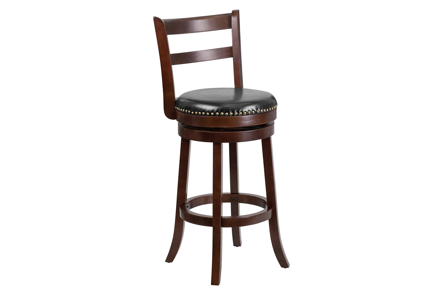 BLNK - Becca Cappuccino Wood Bar Stool with Single Slat Ladder Back and Black Swivel Seat