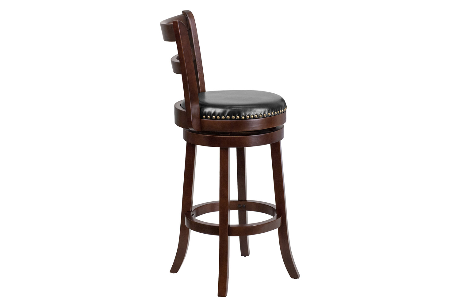 BLNK - Becca Cappuccino Wood Bar Stool with Single Slat Ladder Back and Black Swivel Seat