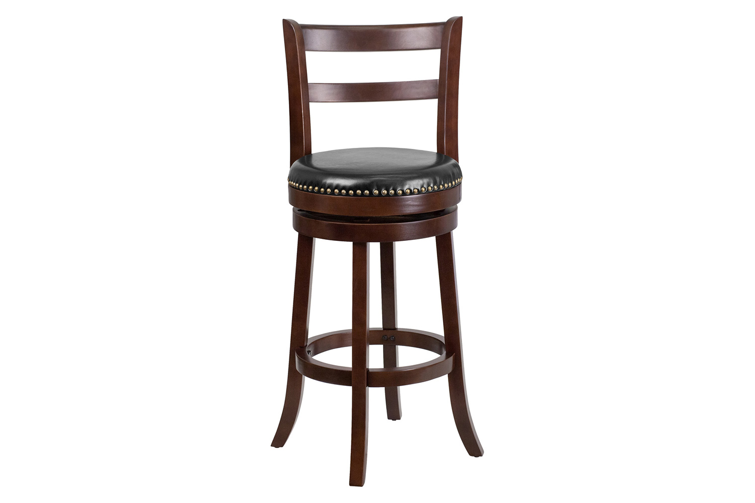 BLNK - Becca Cappuccino Wood Bar Stool with Single Slat Ladder Back and Black Swivel Seat