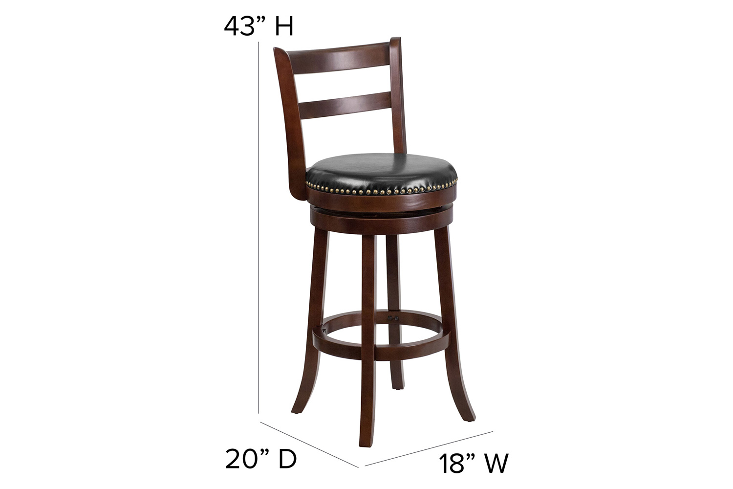 BLNK - Becca Cappuccino Wood Bar Stool with Single Slat Ladder Back and Black Swivel Seat