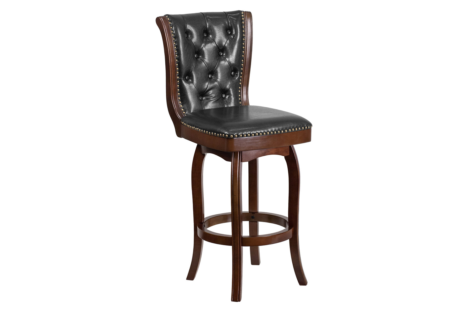 BLNK - Ellison Wood Bar Stool with Button Tufted Back and Black Swivel Seat