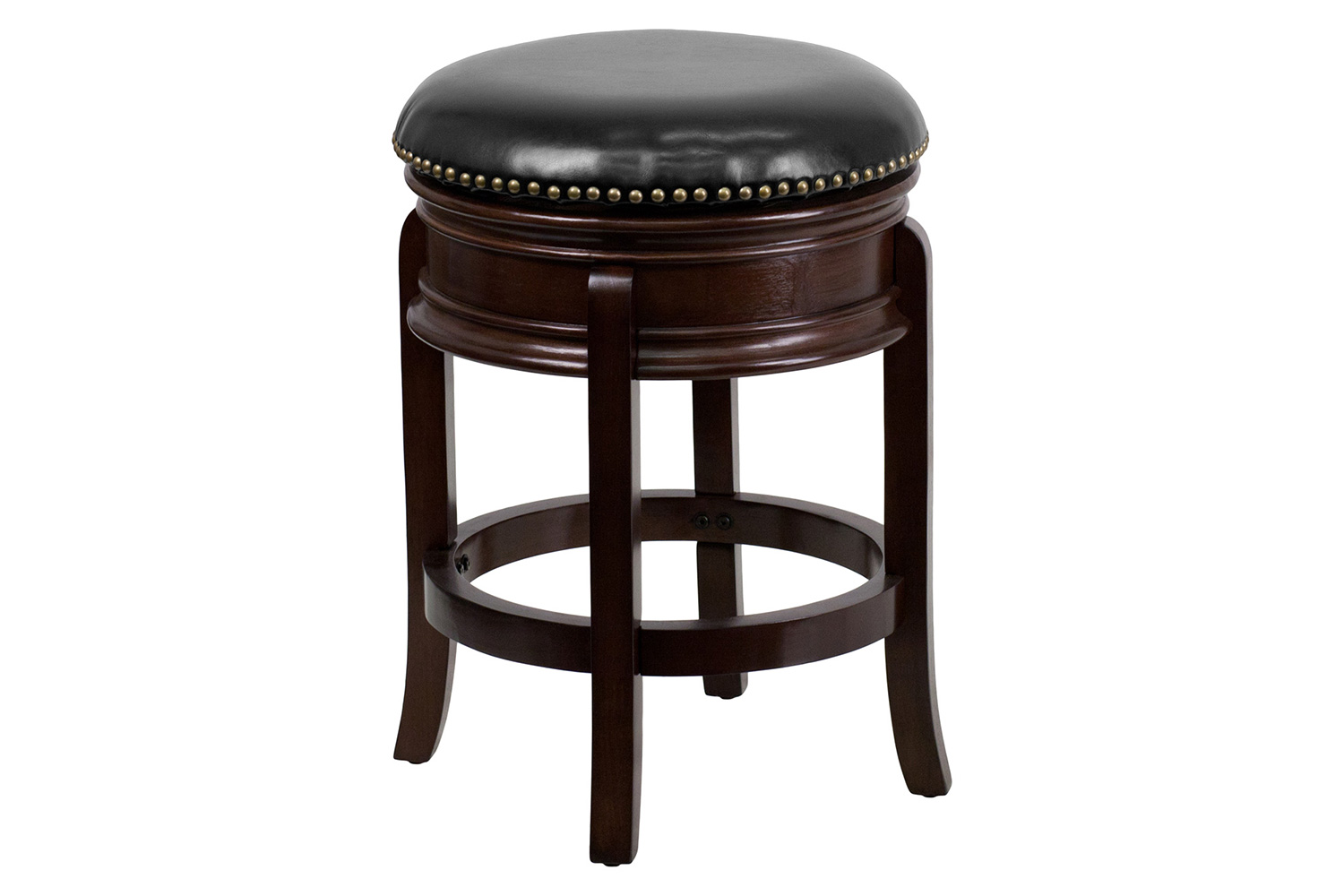 BLNK - Carol LeatherSoft Backless Cappuccino Wood Counter Height Stool with Carved Apron and Swivel Seat